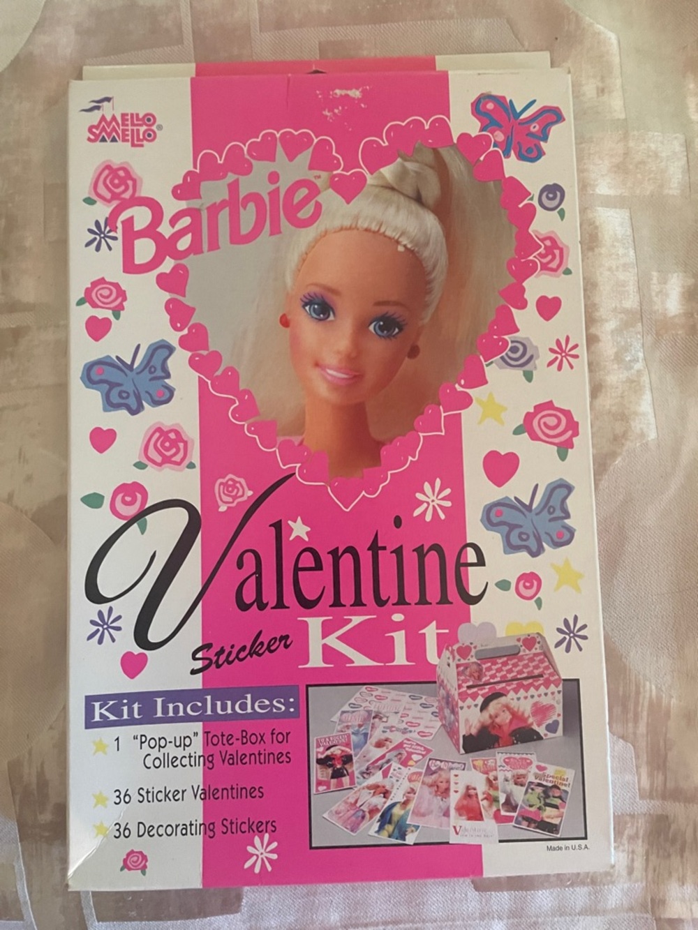 vintage 1992 Barbie Valentine Sticker Kit manufactured by Mello Smello